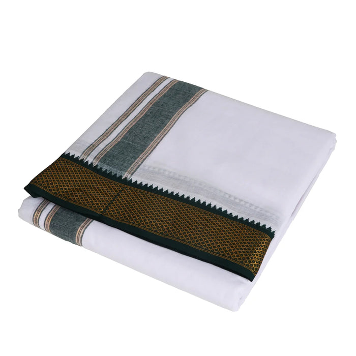 Veshti - 9 x 5 Yards | Cotton Dhoti/ White Vesti/ 10 Kan Mayilkan Border Dhoti for Men