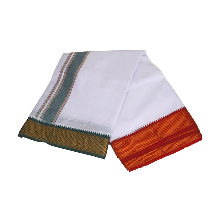 Veshti - 9 x 5 Yards | Cotton Dhoti/ White Vesti/ 10 Kan Mayilkan Border Dhoti for Men