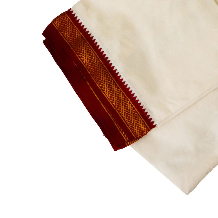 Veshti - 10 x 6 Yards | Half White Dhoti/ 5 Kan Mayilkan Border Veshti for Men