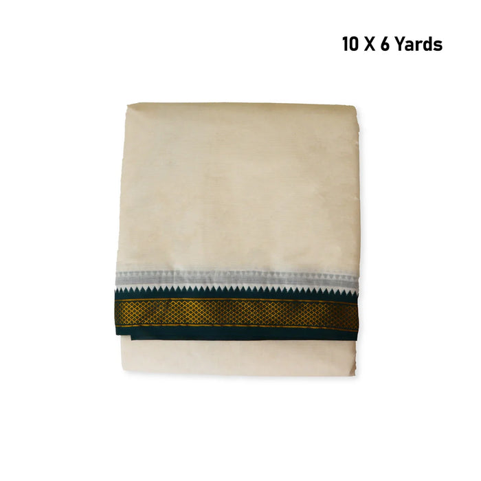 Veshti - 10 x 6 Yards | Half White Dhoti/ 5 Kan Mayilkan Border Veshti for Men