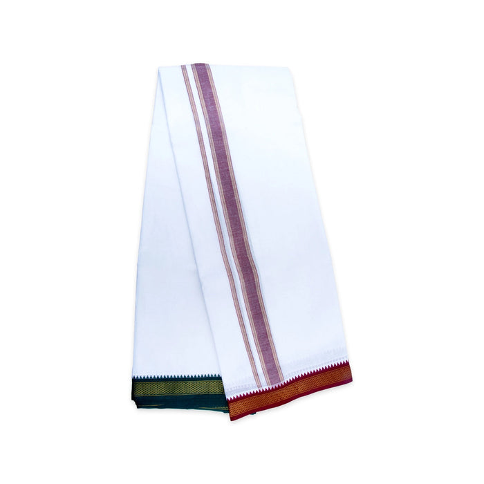 Veshti - 3.6 Mtrs | White Vesti/ 5 Kan Mayilkan Border Dhoti for Men