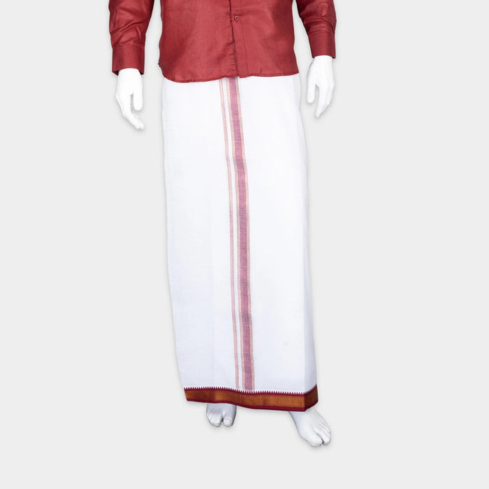 Veshti - 3.6 Mtrs | White Vesti/ 5 Kan Mayilkan Border Dhoti for Men