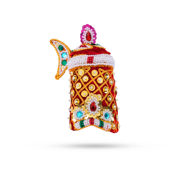 Moti Crown - 4.5 x 2.75 Inches | Velvet Mukut/ Decorative Kireedam/ Kiridam for Deity