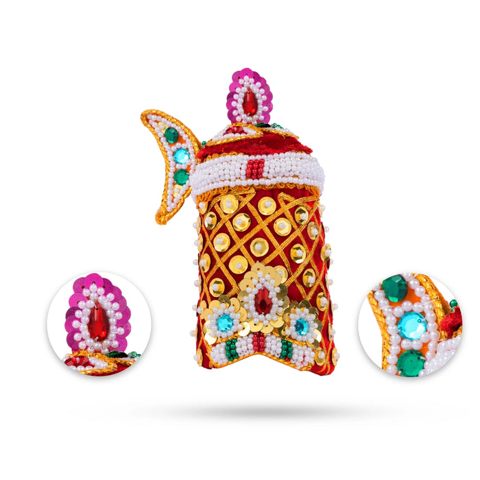 Moti Crown - 4.5 x 2.75 Inches | Velvet Mukut/ Decorative Kireedam/ Kiridam for Deity