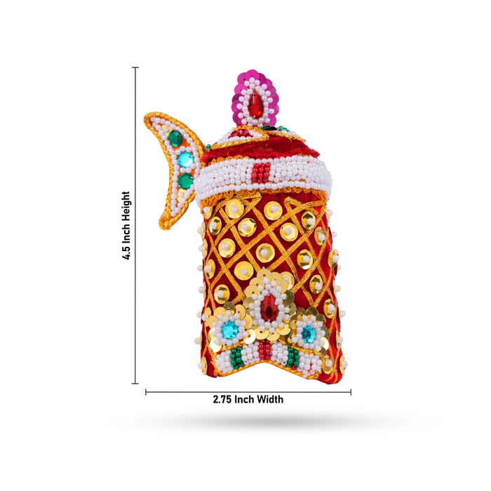 Moti Crown - 4.5 x 2.75 Inches | Velvet Mukut/ Decorative Kireedam/ Kiridam for Deity