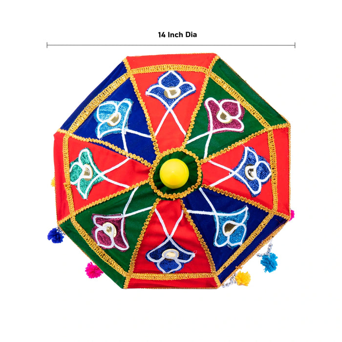 Temple Umbrella - 14 Inches | Velvet Utsava Umbrella/ Decorative Umbrella for Festival