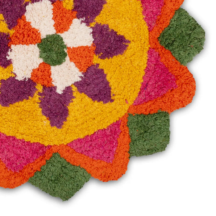 Rangoli Mat - 15 x 15 Inches | Flower Design Muggu Mat/ Rangoli Floor Mat for Home