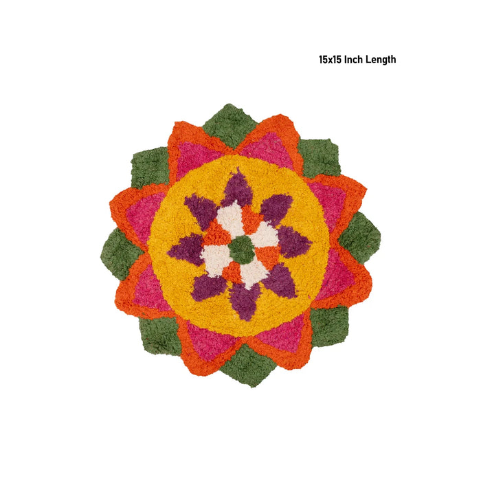 Rangoli Mat - 15 x 15 Inches | Flower Design Muggu Mat/ Rangoli Floor Mat for Home