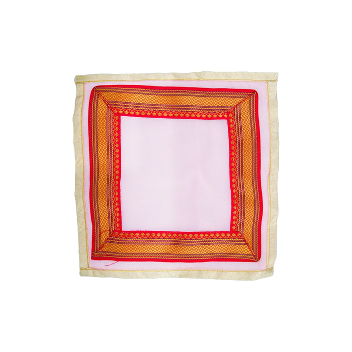 Pooja Aasan - 10 x 9.5 Inches | Satin Pooja Mat/ Jari Design Pooja Aasan Mat for Deity