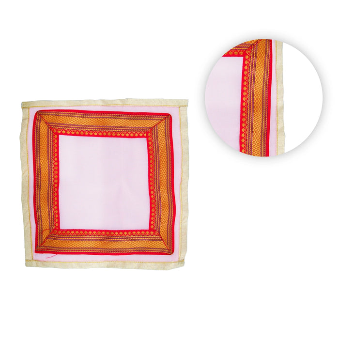 Pooja Aasan - 10 x 9.5 Inches | Satin Pooja Mat/ Jari Design Pooja Aasan Mat for Deity