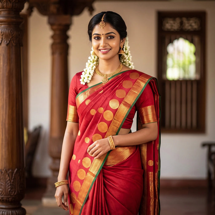 Saree - 5.5 Mtrs| Embose Butta Saree/ Jari Border Design Pudavai/ Traditional Saree for Women