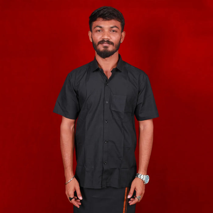 Black Colour Half Sleeve Shirt - Size 44 | Half Hand Casual Shirt/ Sattai/ Chekka For Traditional Occasions