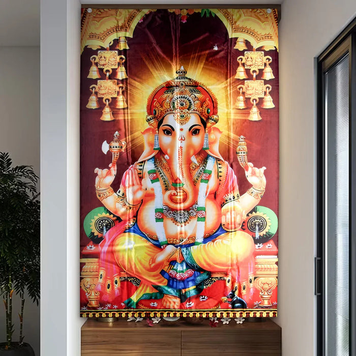 Digital Screen - 4 x 6 Feet | Ganesh Printed Curtain for Pooja Room