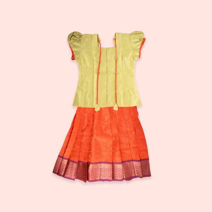 Giri USA Pattu Pavadai Sattai Pattu Pavadai Kids Dress