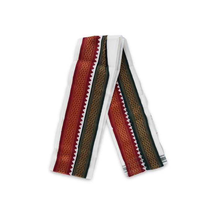 Angavastram - 4 Yards | Thalapathi Border Thundu/ Half White Colour Towel/ Polyster Angavastra for Men