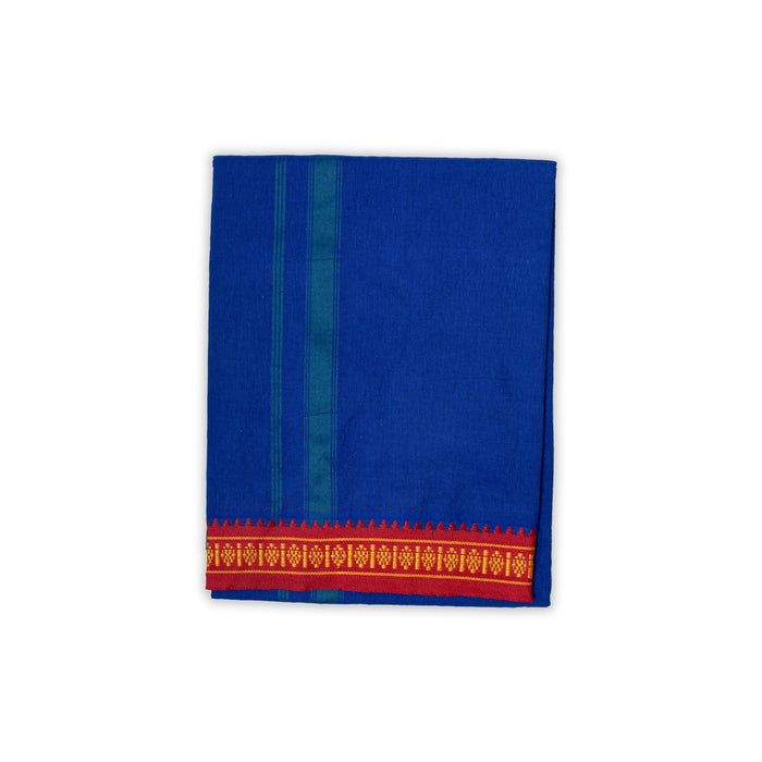 Cotton Veshti - 2 Mtrs | Blue Dhoti / Royal King Thalapathi Border Vesti / Traditional Mundu For Men