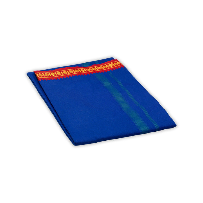 Cotton Veshti - 2 Mtrs | Blue Dhoti / Royal King Thalapathi Border Vesti / Traditional Mundu For Men
