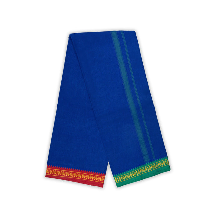 Cotton Veshti - 2 Mtrs | Blue Dhoti / Royal King Thalapathi Border Vesti / Traditional Mundu For Men