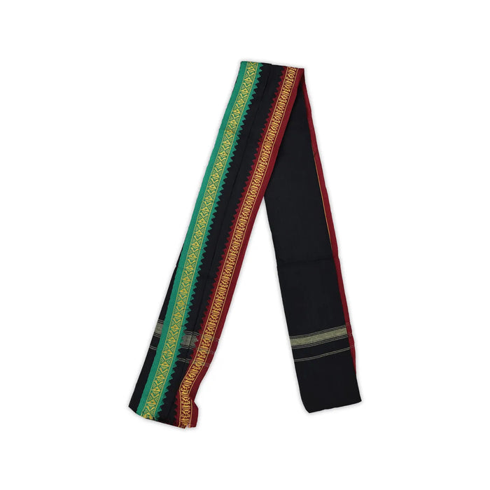 Black Angavastram - 27 X 54 Inches | Mla Border Design Towel/ Thundu/ Gamcha For Temple Visits And Rituals