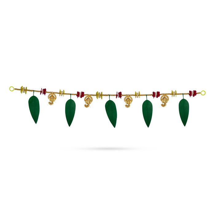 Fancy Toran - 3 Feet | Beads With Green Leaf Ganesh Design Bandanwar/ Artificial Thoran for Door Decor