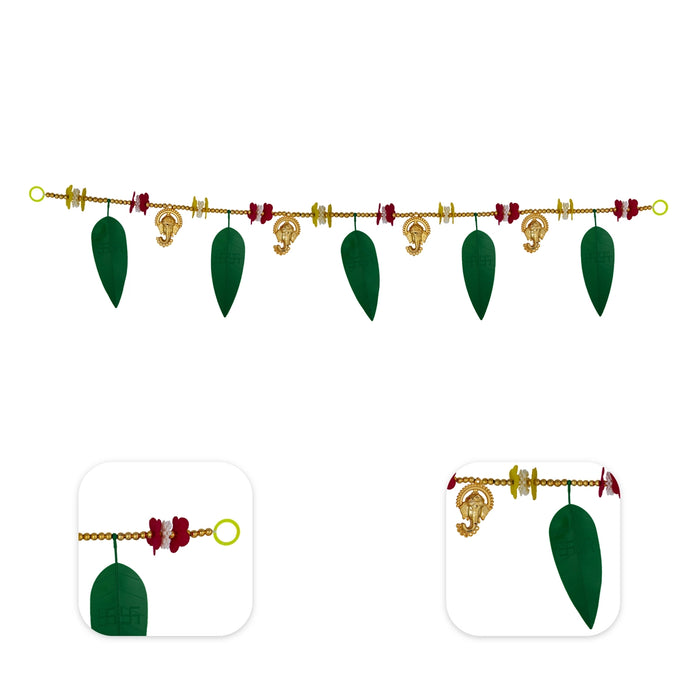 Fancy Toran - 3 Feet | Beads With Green Leaf Ganesh Design Bandanwar/ Artificial Thoran for Door Decor