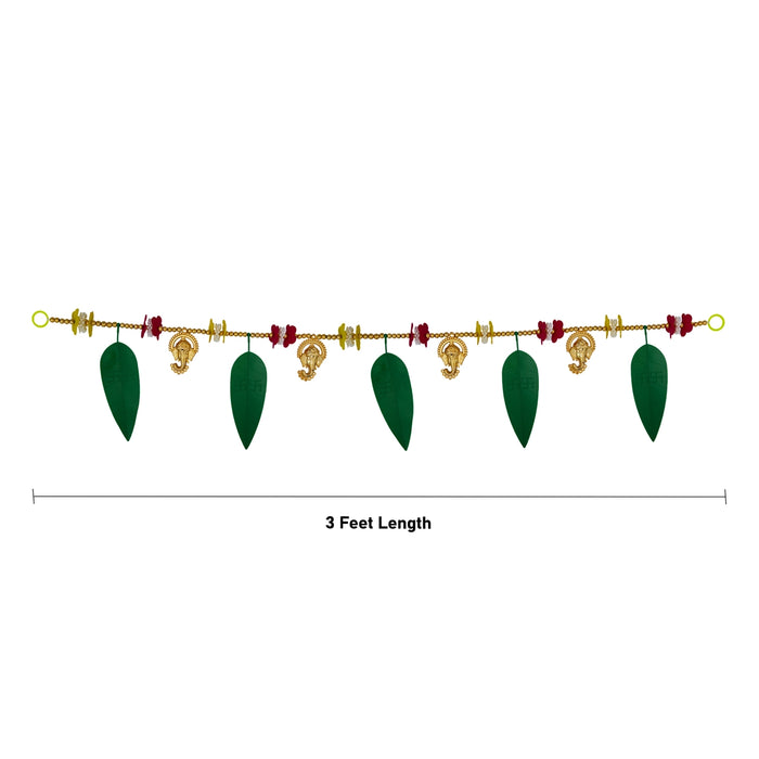 Fancy Toran - 3 Feet | Beads With Green Leaf Ganesh Design Bandanwar/ Artificial Thoran for Door Decor