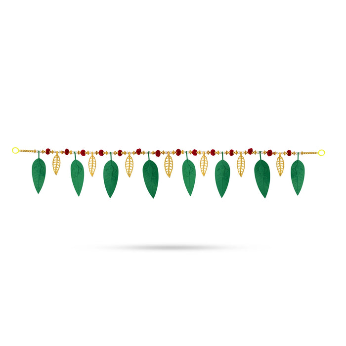 Door Toran - 3 Feet | Green & Gold Leaf Design Thoran/ Door Hanging Bandhawar For Home Entrance