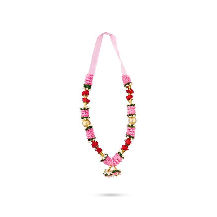 Satin Mala - 14 Inches | Cloth & Beads Mala / Flower Mala/ Artificial Flower Mala for Photo Frame