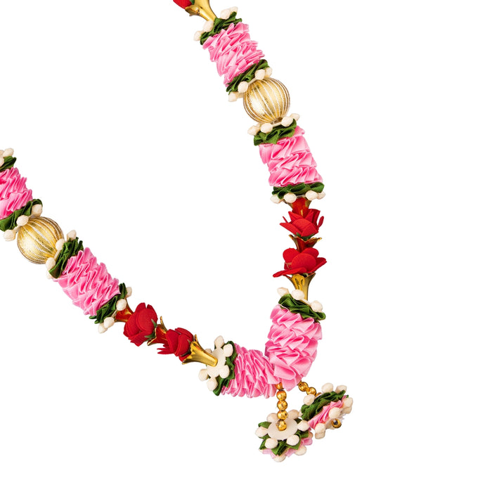 Satin Mala - 14 Inches | Cloth & Beads Mala / Flower Mala/ Artificial Flower Mala for Photo Frame