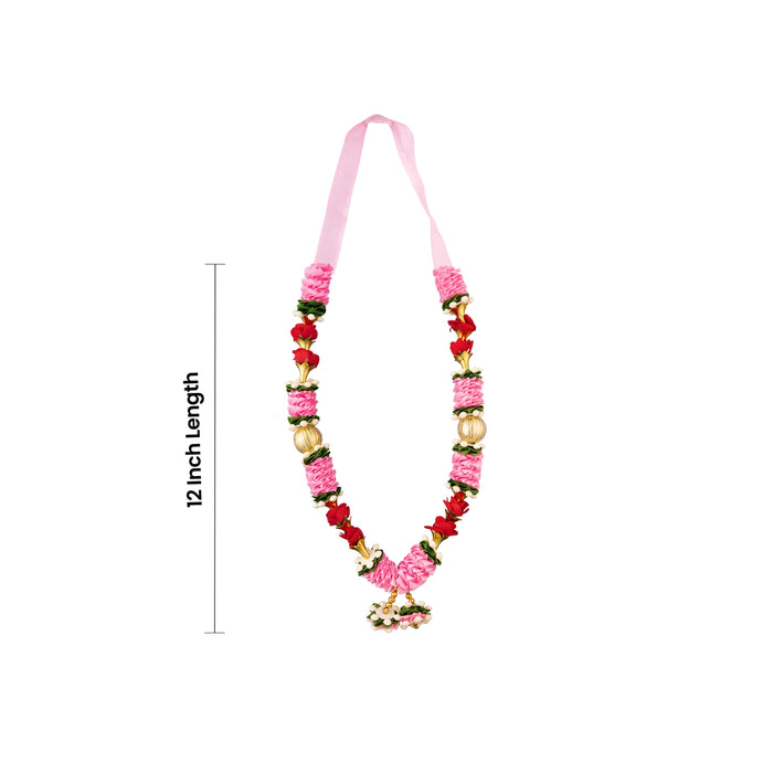 Satin Mala - 14 Inches | Cloth & Beads Mala / Flower Mala/ Artificial Flower Mala for Photo Frame