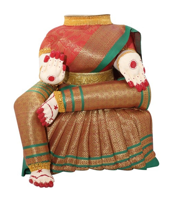 Amman Stand - 10 x 8 Inches | Varalakshmi Decor/ Wooden Ammavari Idol without Face for Deity Decor