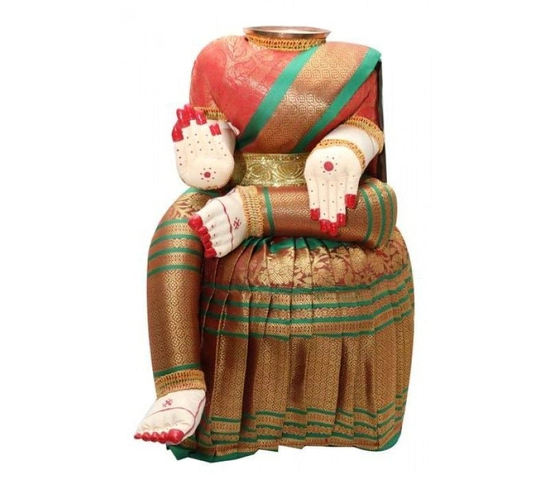 Amman Stand - 12 x 9 Inches | Varalakshmi Decor/ Wooden Ammavari Idol without Face for Deity Decor