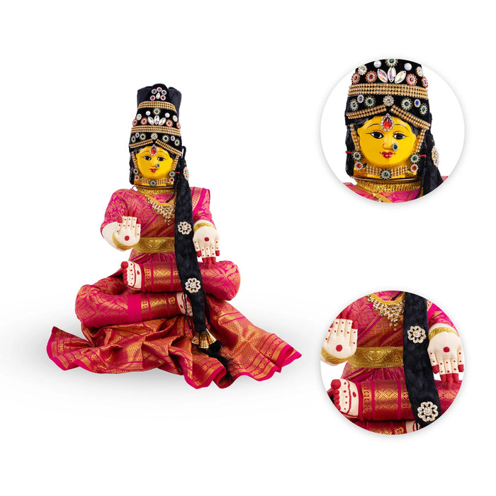 Varalakshmi Ammavari Idol - 17 x 11 Inches | Decorated Ammavari Vigraham/ Ammavari Stand with Face for Varalaxmi Vratam
