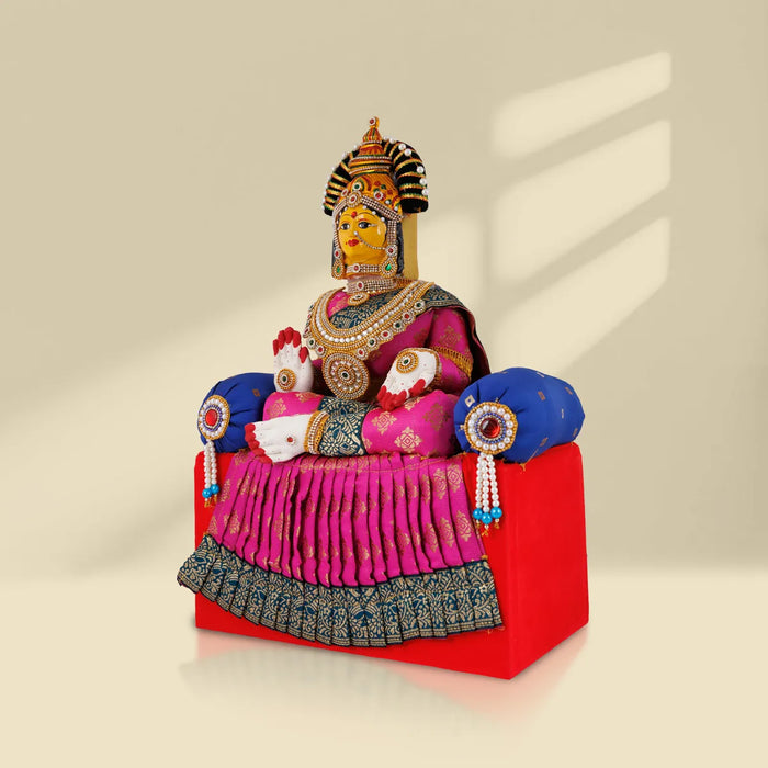 Varalakshmi Ammavari Idol With Simhasanam - 20 x 12 Inches | Ammavari Vigraham With Face for Varalakshmi Vratam
