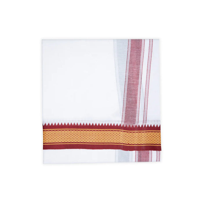 Veshti - 2 Mtrs | 7 Kan Diamond Border Design Vesti/ White Colour Dhoti for Men