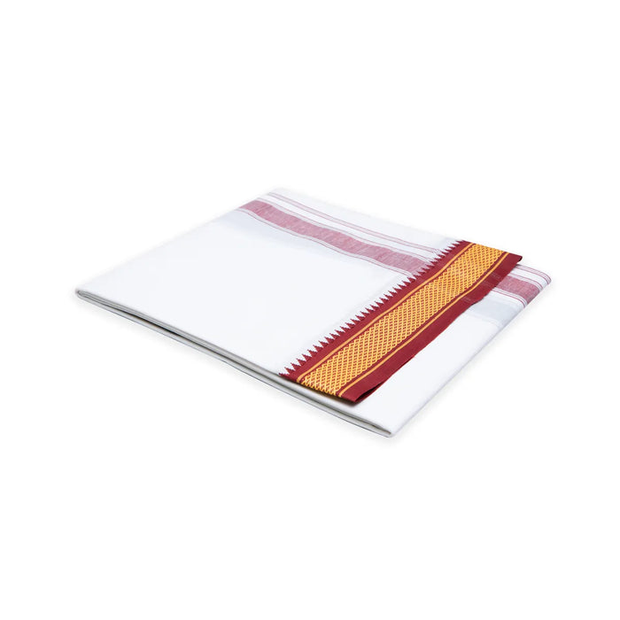 Veshti - 2 Mtrs | 7 Kan Diamond Border Design Vesti/ White Colour Dhoti for Men