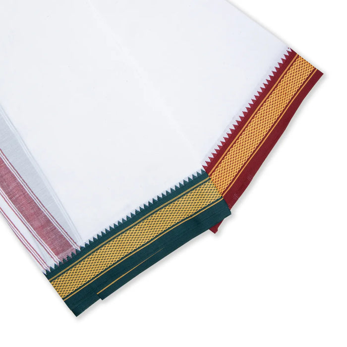 Veshti - 2 Mtrs | 7 Kan Diamond Border Design Vesti/ White Colour Dhoti for Men