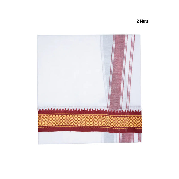 Veshti - 2 Mtrs | 7 Kan Diamond Border Design Vesti/ White Colour Dhoti for Men