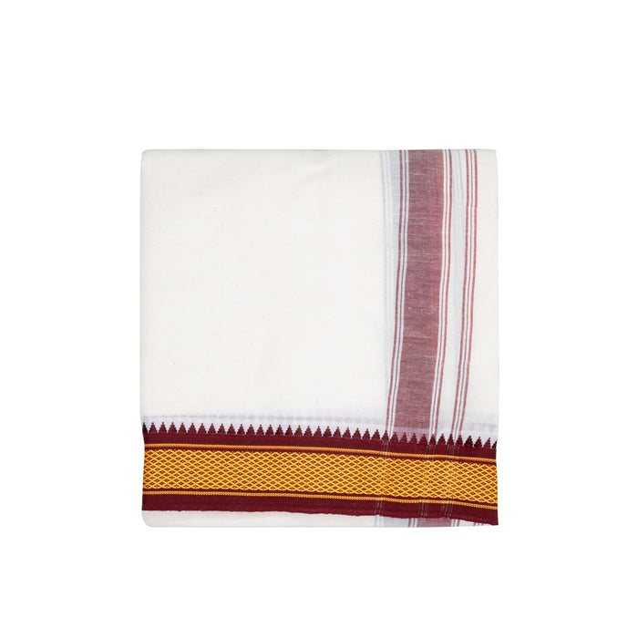 Veshti - 3.60 Mtr | Half White Colour Vesti/ 7 Kan Diamond Design Border Dhoti for Men