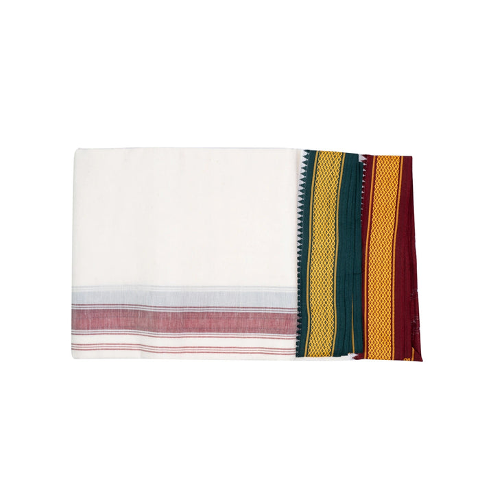 Veshti - 3.60 Mtr | Half White Colour Vesti/ 7 Kan Diamond Design Border Dhoti for Men