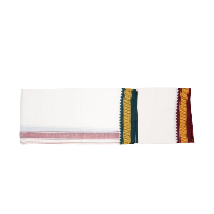 Veshti - 3.60 Mtr | Half White Colour Vesti/ 7 Kan Diamond Design Border Dhoti for Men