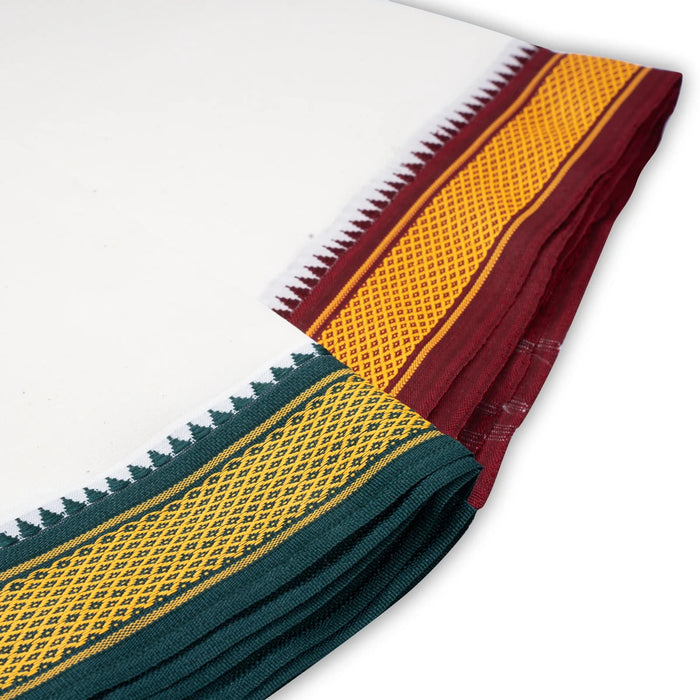 Veshti - 3.60 Mtr | Half White Colour Vesti/ 7 Kan Diamond Design Border Dhoti for Men