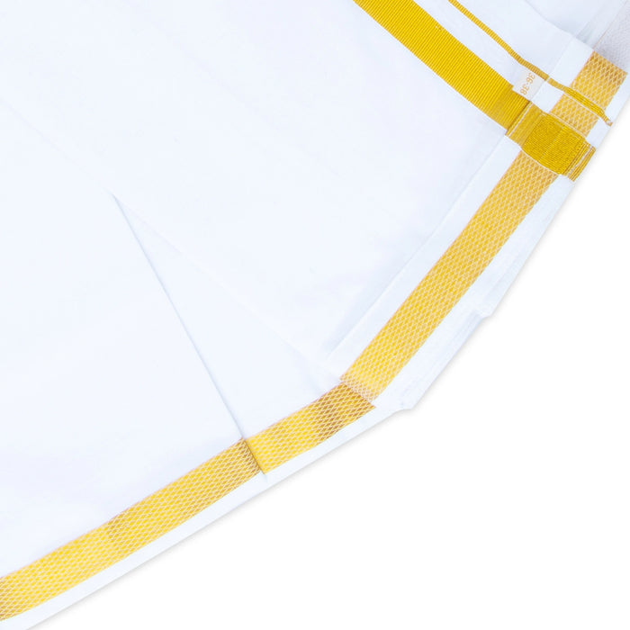 Veshti - 2 Mtrs | 50k Jari Border & Cotton Vesti Dhoti/ Velcro White Vesti for Men