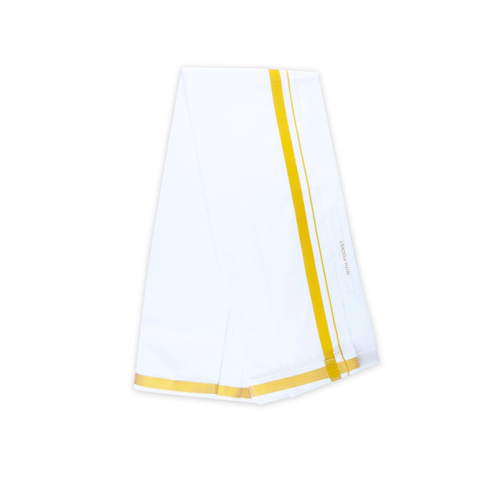 Veshti - 2 Mtrs | 50k Jari Border & Cotton Vesti Dhoti/ Velcro White Vesti for Men