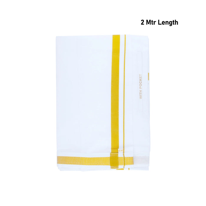 Veshti - 2 Mtrs | 50k Jari Border & Cotton Vesti Dhoti/ Velcro White Vesti for Men