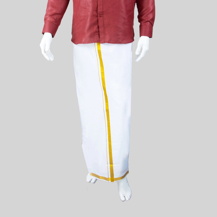 Veshti - 2 Mtrs | 50k Jari Border & Cotton Vesti Dhoti/ Velcro White Vesti for Men