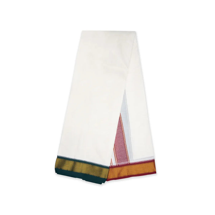 Cotton Veshti - 10 x 6 Yards | 10 Mayilkan Jari Border Design Vesti/ Half White Colour Dhoti for Men