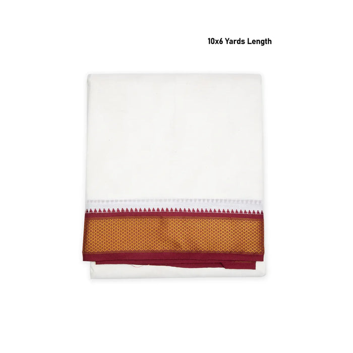 Cotton Veshti - 10 x 6 Yards | 10 Mayilkan Jari Border Design Vesti/ Half White Colour Dhoti for Men