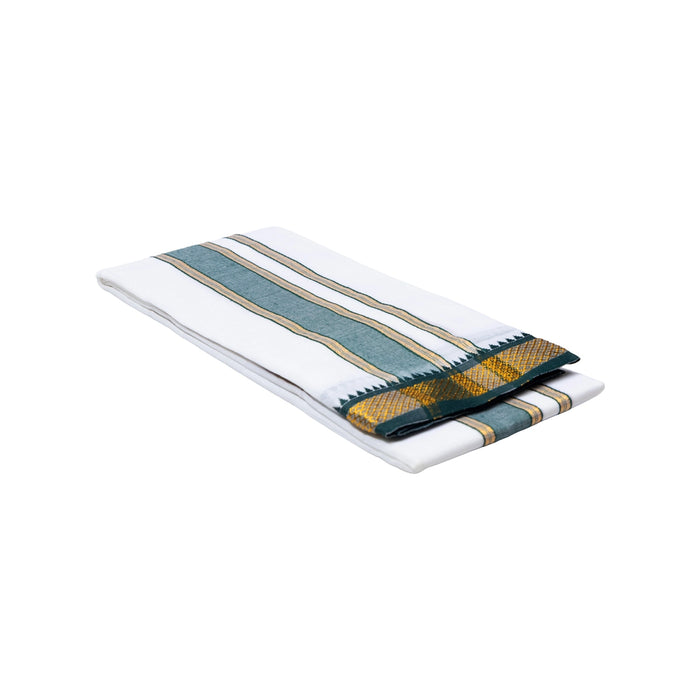 Angavastram - 1.8 Mtrs | 7 Kan Mayilkan Border Towel / White Colour Thundu / Gamcha / Kasavu Shawl