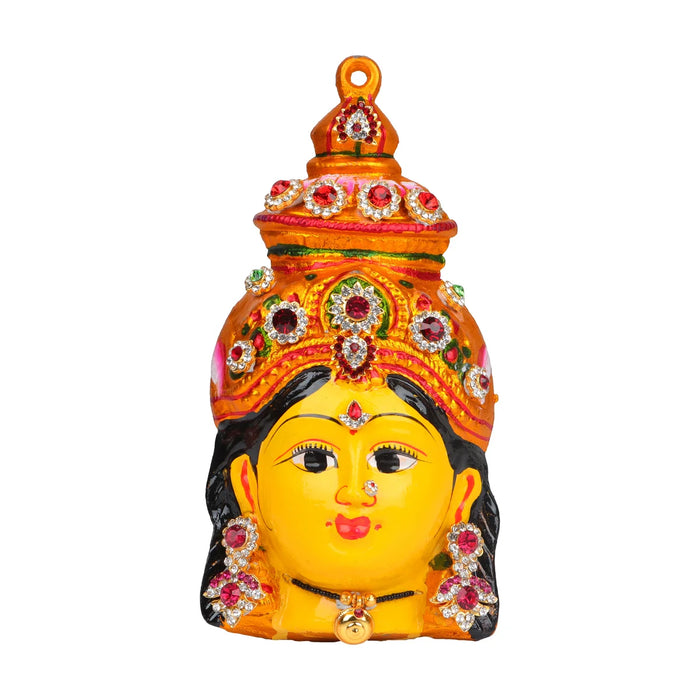 Lakshmi Face - 8 x 4 Inches | Zinc Ammavari Face/ Yellow Vara Lakshmi Face for Deity